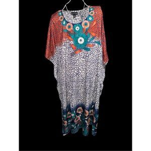 Beautiful unique women STACEY SUMMERS Loose Fit Kaftan Tunic Holiday Dress Beach